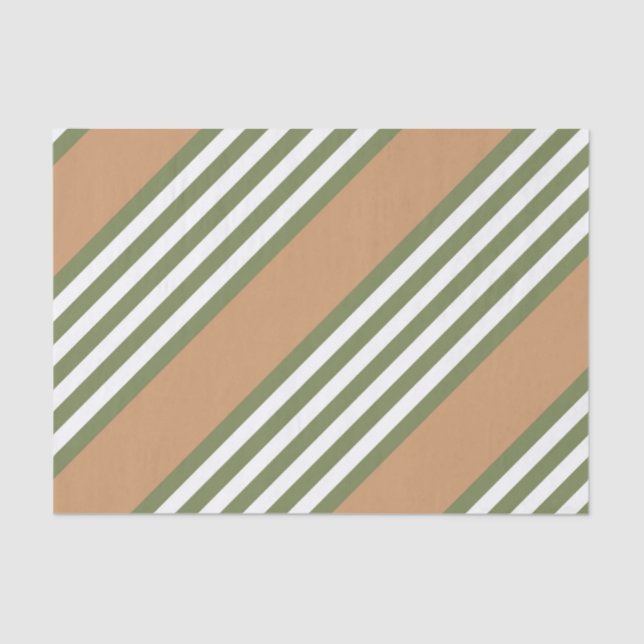 Olive green and white five stripe pattern with tan tissue paper (Front)