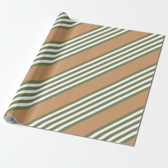 Olive green and white five stripe pattern with tan wrapping paper (Unrolled)