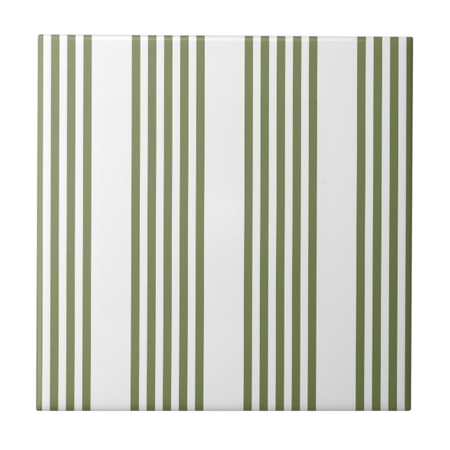 Olive green and white five stripes pattern ceramic tile (Front)