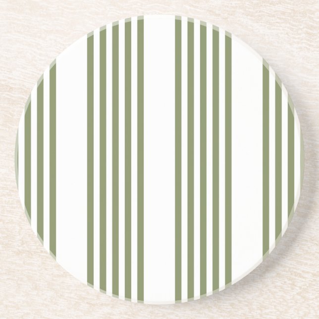 Olive green and white five stripes pattern coaster (Front)