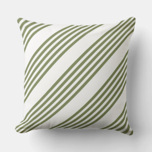 Olive green and white five stripes pattern cushion
