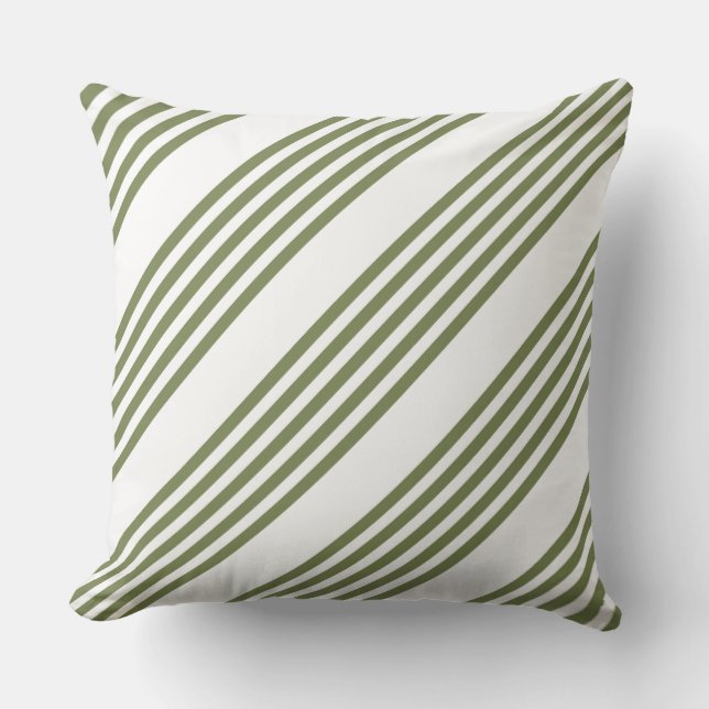 Olive green and white five stripes pattern cushion (Front)