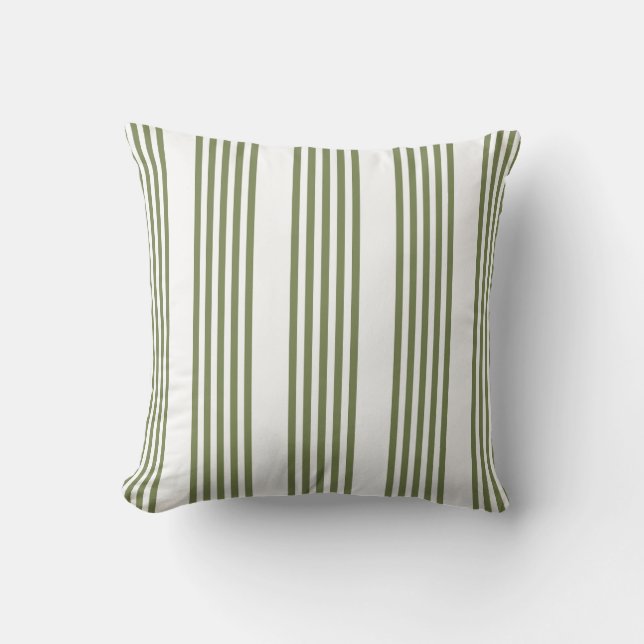 Olive green and white five stripes pattern cushion (Front)