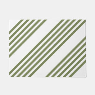 Olive green and white five stripes pattern doormat
