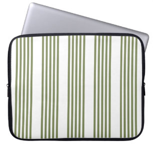 Olive green and white five stripes pattern laptop sleeve