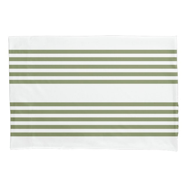Olive green and white five stripes pattern pillowcase (Front)