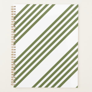 Olive green and white five stripes pattern planner
