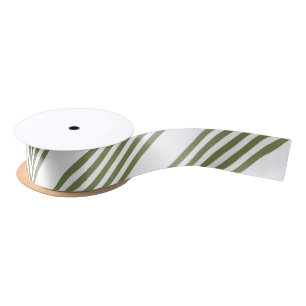 Olive green and white five stripes pattern satin ribbon