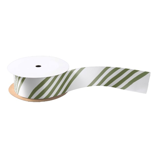 Olive green and white five stripes pattern satin ribbon (Spool)