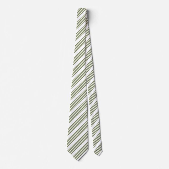 Olive green and white five stripes pattern tie (Front)