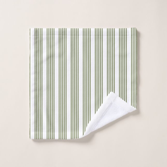 Olive green and white five stripes pattern wash cloth (Wash Cloth)