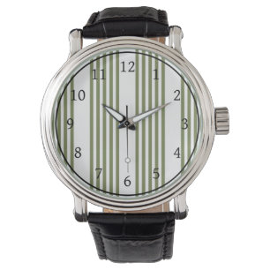 Olive green and white five stripes pattern watch