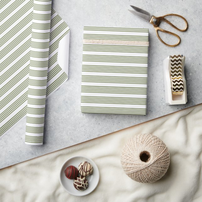 Olive green and white five stripes pattern wrapping paper (Crafts)