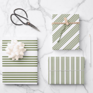 Olive green and white five stripes pattern wrapping paper sheet