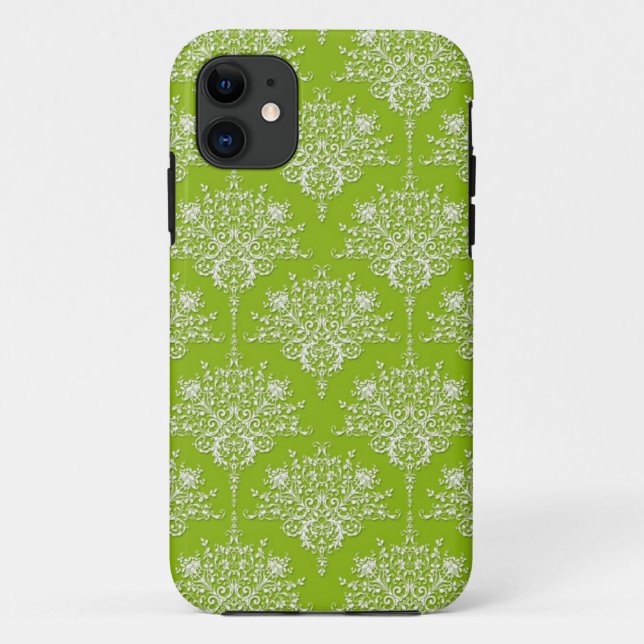Olive Green and White Floral Damask Case-Mate iPhone Case (Back)