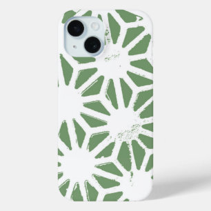 Olive green and white geometric pattern iPhone 15 case
