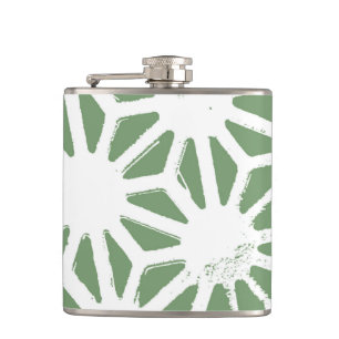 Olive green and white geometric pattern hip flask
