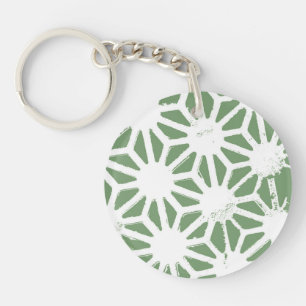 Olive green and white geometric pattern key ring