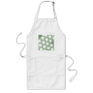 Olive green and white geometric pattern long apron