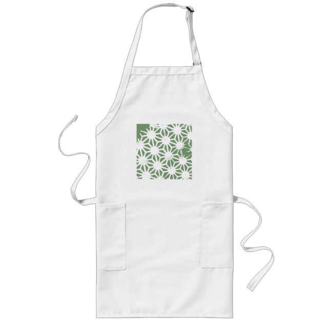 Olive green and white geometric pattern long apron (Front)