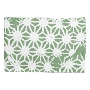 Olive green and white geometric pattern pillowcase