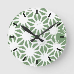 Olive green and white geometric pattern round clock