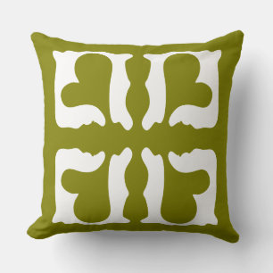 Olive Green and White Hearts Cushion