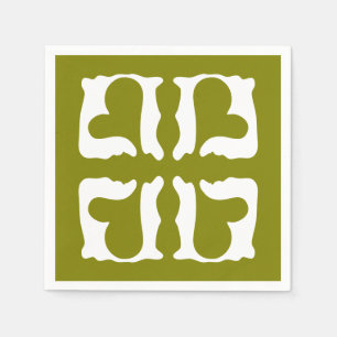 Olive Green and White Hearts Napkin