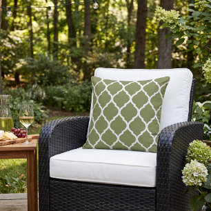 Olive Green and White Moroccan Pattern Cushion