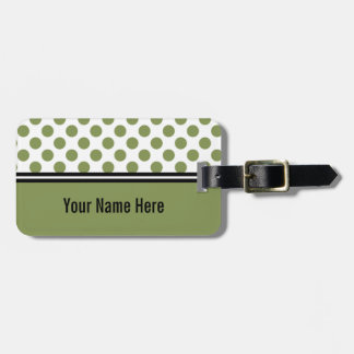 Olive Green and White Polka Dot Luggage Tag