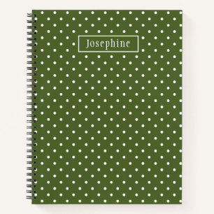 Olive Green And White Polka Dots With Name Notebook
