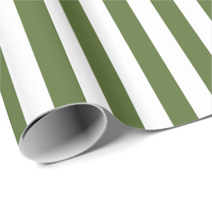 Olive Green and White Stripe Wrapping Paper