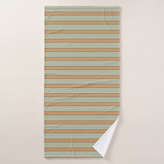 Olive green and white stripes pattern with tan bath towel (Bath Towel)