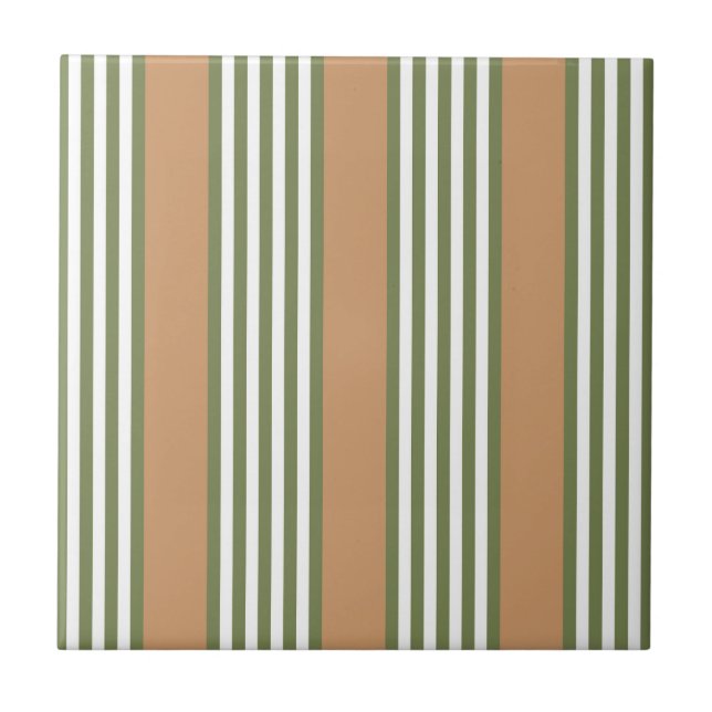 Olive green and white stripes pattern with tan ceramic tile (Front)