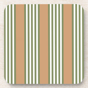 Olive green and white stripes pattern with tan coaster