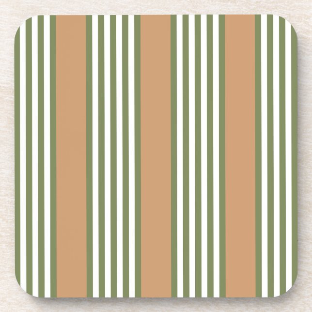 Olive green and white stripes pattern with tan coaster (Front)