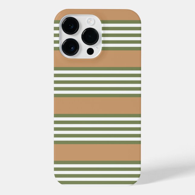 Olive green and white stripes pattern with tan iPhone case (Back)
