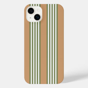 Olive green and white stripes pattern with tan iPhone 14 plus case