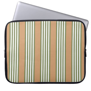 Olive green and white stripes pattern with tan laptop sleeve