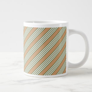 Olive green and white stripes pattern with tan large coffee mug