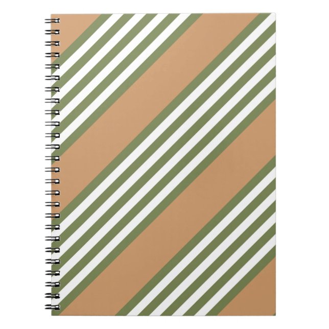 Olive green and white stripes pattern with tan notebook (Front)