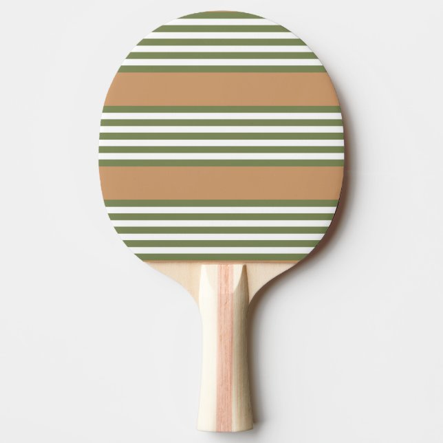 Olive green and white stripes pattern with tan ping pong paddle (Front)