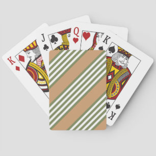 Olive green and white stripes pattern with tan playing cards