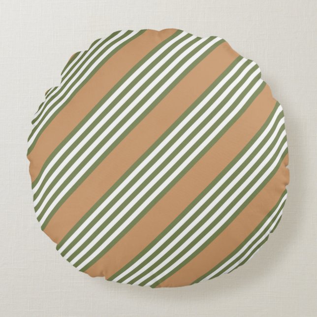 Olive green and white stripes pattern with tan round cushion (Front)