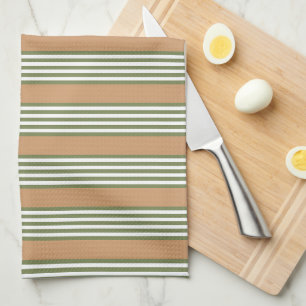 Olive green and white stripes pattern with tan tea towel