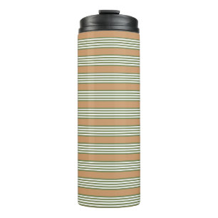 Olive green and white stripes pattern with tan thermal tumbler