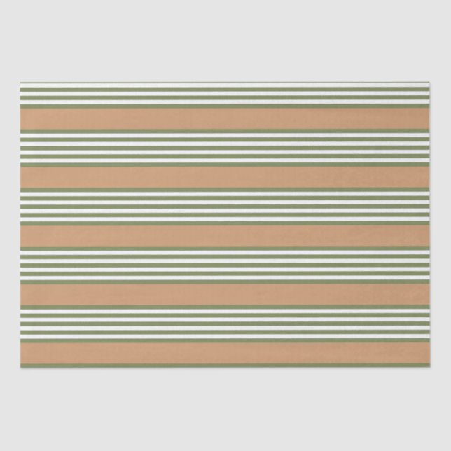Olive green and white stripes pattern with tan tissue paper (Front)