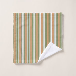 Olive green and white stripes pattern with tan wash cloth