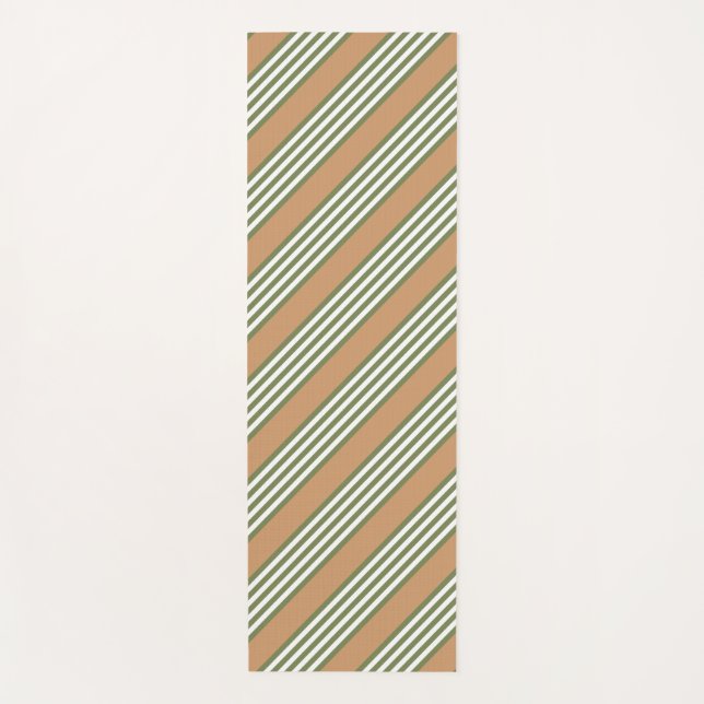 Olive green and white stripes pattern with tan yoga mat (Front)