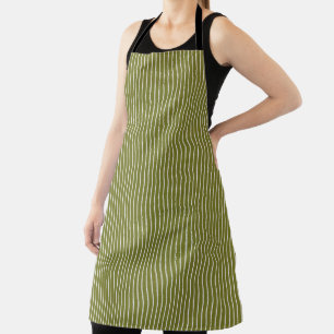 Olive Green and White Stripes with Uneven Lines Apron